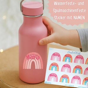 Wasserfeste Namensaufkleber Regenbogen – personalisiert mit Name – Sticker Kinder Brotdose Schule Kita – Boho Vinyl A6 A5 A4