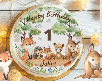 Cake topper fondant anniversaire enfant sucre image fille garçon animaux de la forêt animal de la forêt anniversaire renard cerf décoration de gâteau d'anniversaire pour enfants végétalien