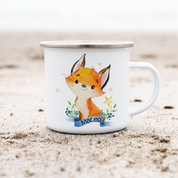 Enamel cup enamel cup personalized with name forest animals fox deer