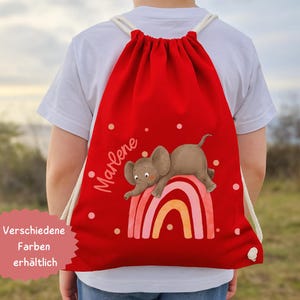 Gym bag with name – rainbow & elephant – personalized daycare bag – change of clothes bag – school enrollment gift