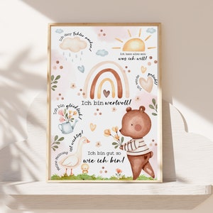 Set di poster di affermazione per bambini, poster di incoraggiamento, rafforzamento dei bambini, orso arcobaleno, oca, sole, fiori