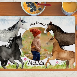 Set de table avec nom et photo enfants garçon fille textile cheval poney cavalier cheval fille