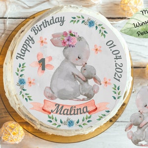 Cake Topper Fondant Birthday Child Sugar Image Girl Boy Rabbit Forest Animals Mom and Baby