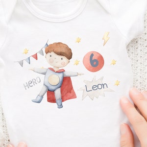 Imagen termoadhesiva personalizada con el nombre y la edad deseados camisa de cumpleaños de zorro superhéroe superhéroe héroe héroe