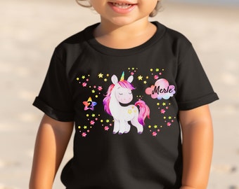 T-shirt birthday shirt personalized birthday child boy girl unicorn glitter rainbow pink pink glitter dust