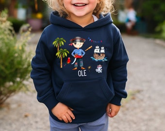 Hoodie personalisiert Kinderpullover Pulli Kapuzenpulli Pirat Seeräuber Piratenschiff Maritim Meer