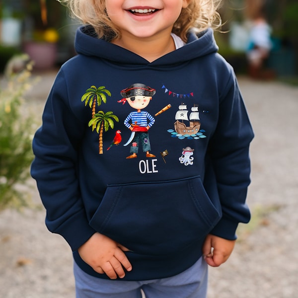 Hoodie personalisiert Kinderpullover Pulli Kapuzenpulli Pirat Seeräuber Piratenschiff Maritim Meer