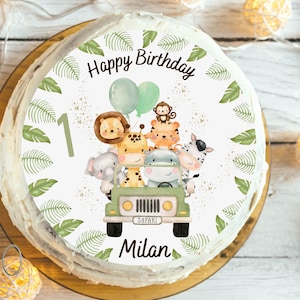 Cake Topper Fondant Birthday Child Sugar Image Girl Boy Lion Elephant Jungle Safari Safari Animals Wild One