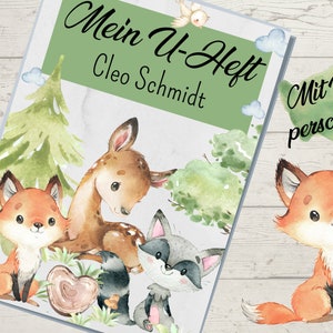 Housse de protection pour carnet d'examen U-booklet enfants renard animaux de la forêt avec compartiment pour certificat de vaccination et carte d'assurance maladie