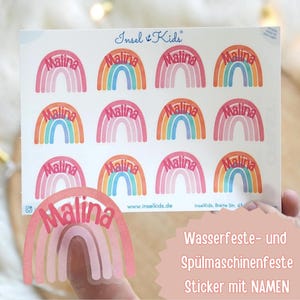 Adesivi impermeabili con nome arcobaleno – personalizzati con nome – adesivi per il pranzo dei bambini, per la scuola e l'asilo – vinile Boho A6 A5 A4