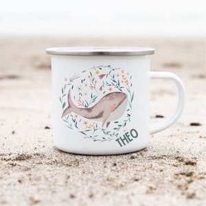 Enamel mug with name personalized whale underwater sea maritime