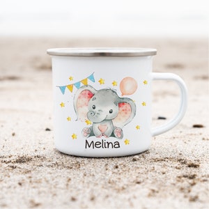 Enamel mug with name personalized elephant cute balloon