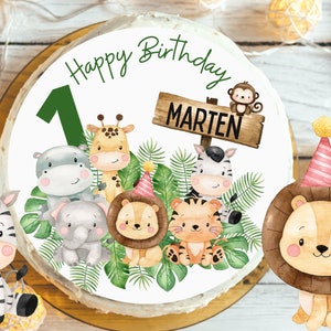 Cake Topper Fondant Birthday Child Sugar Image Girl Boy Lion Elephant Jungle Safari Safari Animals Wild One