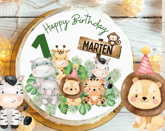 Fondant cake topper for birthdays, children, sugar image, girl, boy, lion, elephant, jungle, safari, safari animals, Wild One