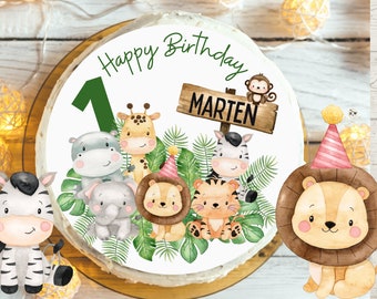 Cake Topper Fondant Birthday Child Sugar Image Girl Boy Lion Elephant Jungle Safari Safari Animals Wild One