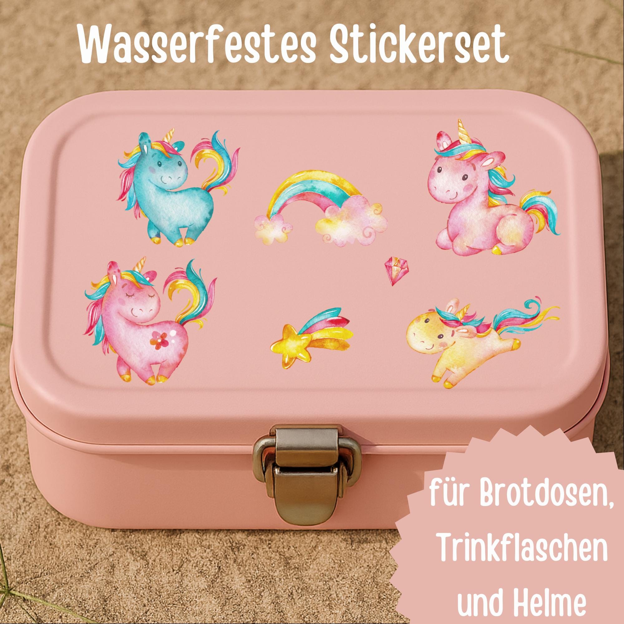ユニコーンステッカーセット - 防水＆食器洗い機対応 - ランチボックス