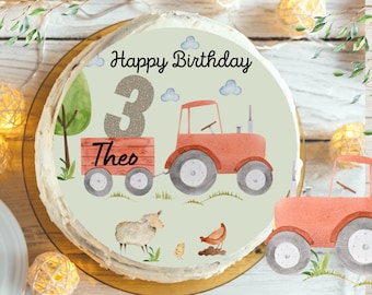 Cake topper fondant birthday child sugar picture girl boy tractor tractor farm