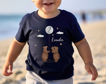 T-Shirt Geburtstagsshirt personalisiert  Geburtstagskind Junge Mädchen Dschungeltiere Bär Mond Mama und Baby