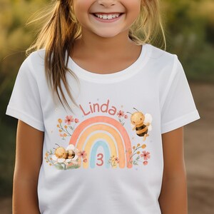 Birthday shirt rainbow with bee – personalized with name & number – T-shirt for girls – gift birthday children