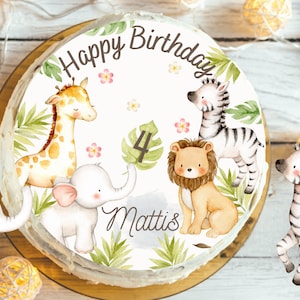 Cake Topper Fondant Birthday Child Sugar Image Girl Boy Lion Elephant Jungle