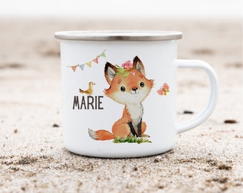 Enamel cup enamel cup personalized with name forest animals fox girl