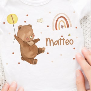 Trasferimento a caldo per tessuti colorati e bianchi con nome ed età desiderati maglietta compleanno palloncino orso arcobaleno personalizzata