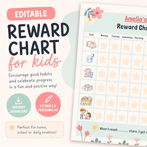Editable Kids Reward Chart | Personalised Behaviour Star Chart (Instant Download)