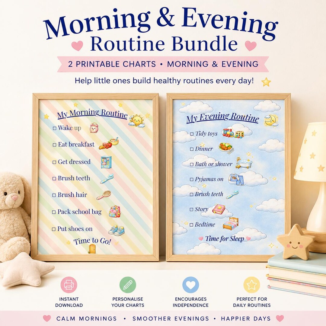 Personalised Morning Evening Routine Charts | Kids Visual Schedule ...