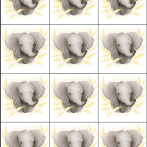 Cassoliv Elephant fabric panel of 12 or 24 squares of 12x12cm for washable wipes