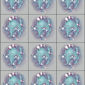 Cassoliv octopus fabric panel of 12 or 24 squares of 12x12cm for washable wipes