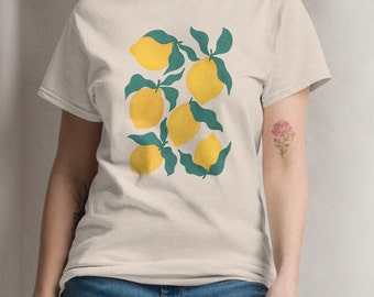 Cottagecore Lemon Fruit Graphic Shirt, Lemon Aesthetic Shirt, Fresh Lemon Cute Shirt, Abstract Botanical Lemon Summer Shirt