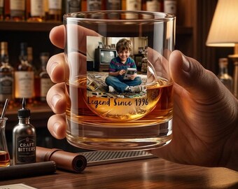 Spersonalizowana szklanka do whisky, spersonalizowana szklanka do whisky ze zdjęciem, szklanka Legend Since Year