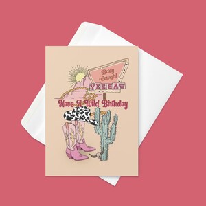 Carte d'anniversaire de cow-girl | Anniversaire Yeehaw Howdy | carte d'anniversaire sauvage | d'anniversaire d'illustration du Far West | Texas | Arizona