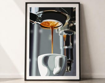 Konsttryck för espressokaffe, väggkonst för kafé, baristaposter, present till kaffeälskare, modern köksinredning, väggdekor för café, kaffeposter