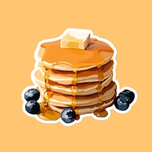 Pfannkuchen Aufkleber | Niedliche Pfannkuchen mit Heidelbeeren und Ahornsirup Illustration Sticker