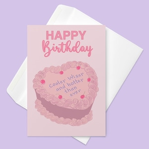 d'anniversaire de gâteau aux cerises en forme de coeur | Carte fraîche de gâteau d'anniversaire | Carte pour elle