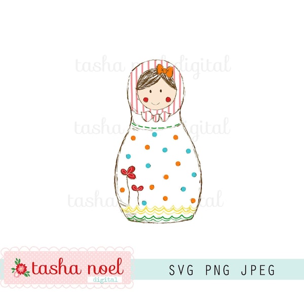 Nesting Doll SVG, Russian Doll SVG, Babushka Printable Doll Sticker, Tasha Noel Printable, Print and Cut Matryoshka Doll