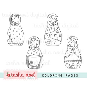 Nesting Doll Coloring Pages,  Babushka Printable Coloring Page, Girl Russian Doll Printable, Matryoshka Doll Printable Print and Cut