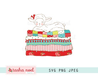 Lamb or Sheep Animal on Quilt stack SVG with Print & Cut Farm Animal Lamb Sticker by Tasha Noel SVG