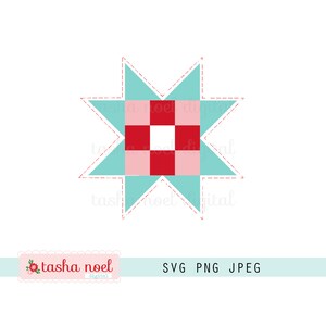 Aqua Quilt Block Star SVG, Barn Star, Patchwork Quilt Star, Quilting Star, Tasha Noel SVG voor planner, dagboek, scrapbooking, kaart illustraties