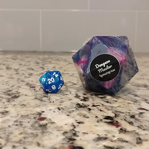 D&D D20 Soap with Hidden 7-Piece Dice Set | RPG Gamer Gift | Handmade Class-Scented Soap Dungeon Master