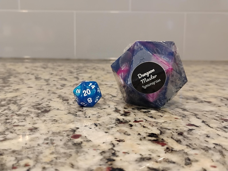 D&D D20 Soap with Hidden 7-Piece Dice Set | RPG Gamer Gift | Handmade Class-Scented Soap Dungeon Master