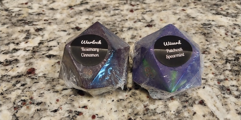 D&D D20 Soap with Hidden 7-Piece Dice Set | RPG Gamer Gift | Handmade Class-Scented Soap image 5