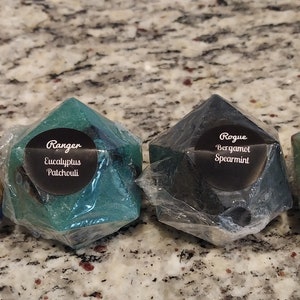 D&D D20 Soap with Hidden 7-Piece Dice Set | RPG Gamer Gift | Handmade Class-Scented Soap image 4