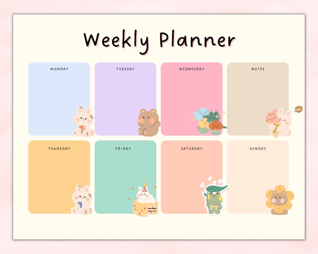 Cute Weekly Planner Animal Weekly Planner Printable Weekly - Etsy