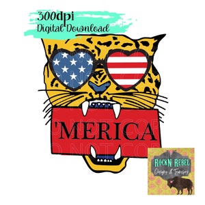 Patriótica &#39;Merica Tiger Heart Sunshades Black Font Digital png, imagen digital, Sublimación PNG