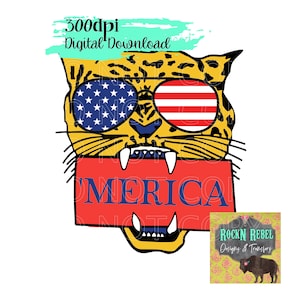 Patriotic &#39;Merica Tiger Sunshades Digital png, digital image, Sublimation PNG