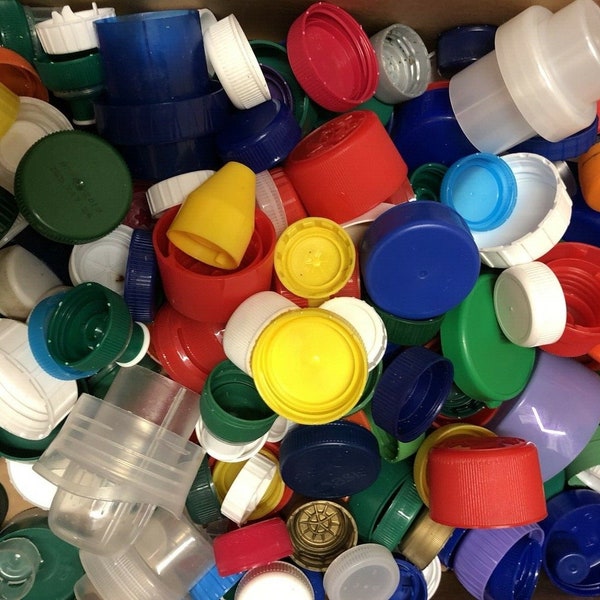 Mixed Plastic Bottle Tops for craft and art projects