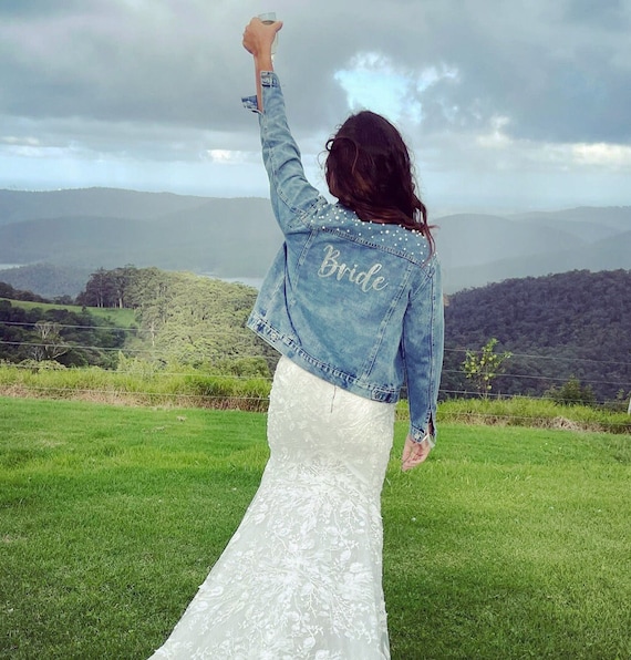 denim jacket with wedding dress Wedding Jackets: The 18 Best Looks