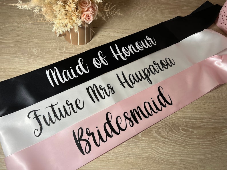 Bride Sash, Premium satin ribbon sash, Bridal Party Sashes, Bridesmaid, Maid of Honour, Hens party image 7